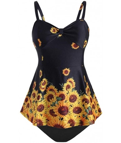 Racing Womens 2 Piece Swimsuits Tankini Top Set Slimming Swim Dress Swimwear Plus Size Sunflower Printed Swimming Top Black -...