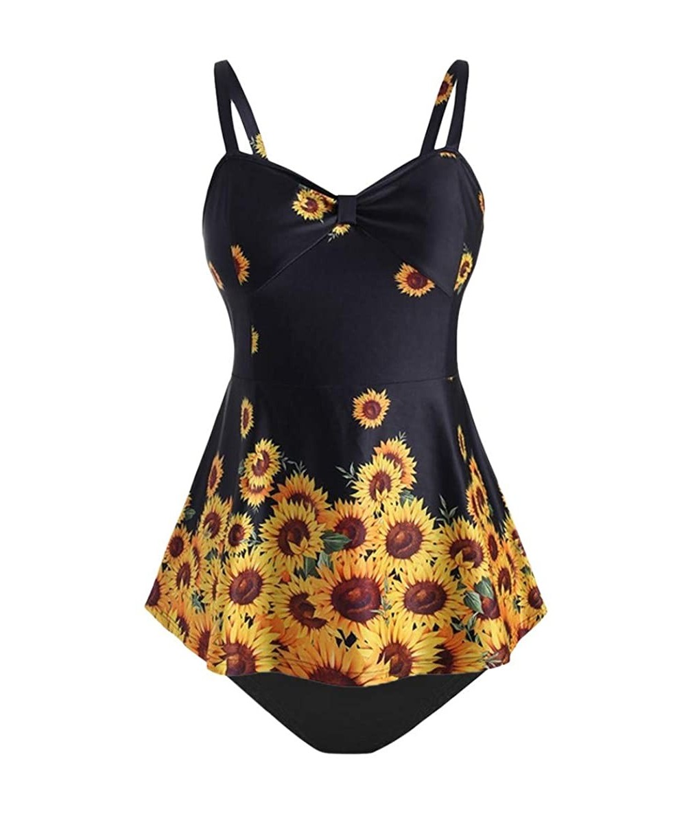 Racing Womens 2 Piece Swimsuits Tankini Top Set Slimming Swim Dress Swimwear Plus Size Sunflower Printed Swimming Top Black -...