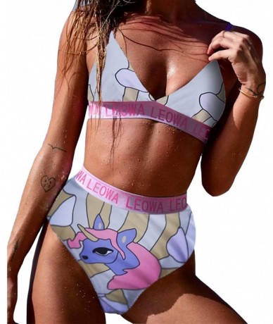 Sets Womens High Waisted Two Pieces Bikini Set Padded Eye Unicorn Print Swimsuit - Unicorn - CF18QRMD48Y $37.21