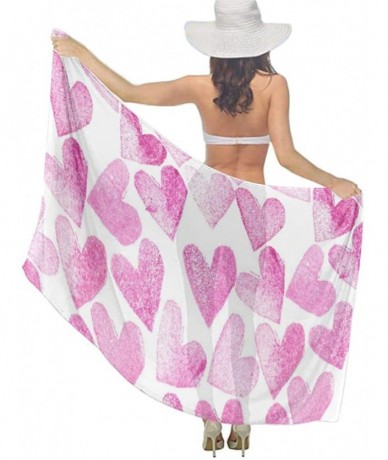 Cover-Ups Women Girl Beach Bikini Cover Up Chiffon Sarong Fashion Scarf Shawl Wrap - Pink Love Heart - C5196U3NQGZ $44.79