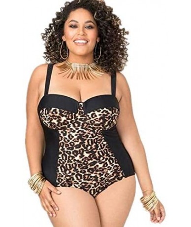 One-Pieces Ms. Big Size Fat Lady Leopard Print Color Hard Bag Sexy one-Piece Swimsuit - Photo Color - C518STSI8HA $47.21