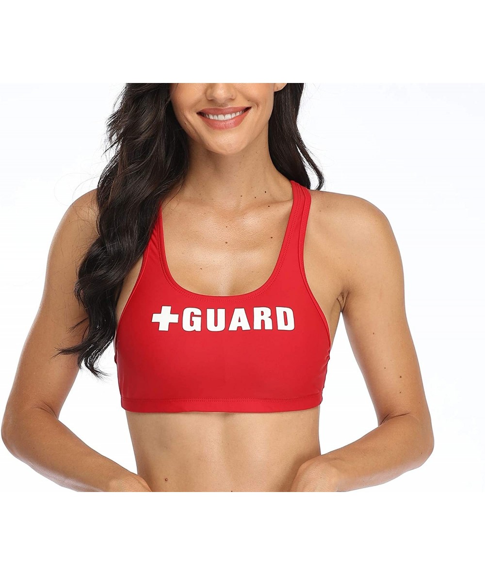 Racing Women's Guard Sport Bra Workout Bikini Swimsuits - Red Top - CR1953CTSI7 $31.78