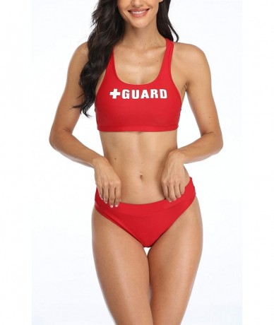 Racing Women's Guard Sport Bra Workout Bikini Swimsuits - Red Top - CR1953CTSI7 $31.78