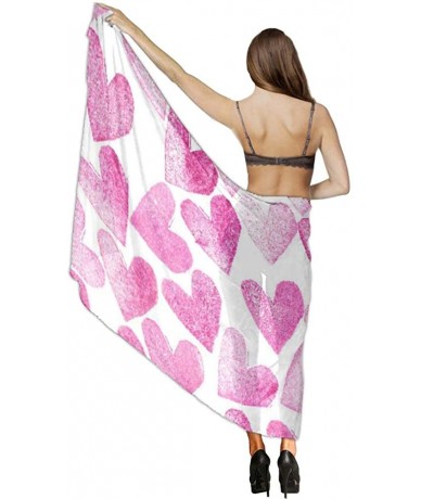 Cover-Ups Women Girl Beach Bikini Cover Up Chiffon Sarong Fashion Scarf Shawl Wrap - Pink Love Heart - C5196U3NQGZ $44.79