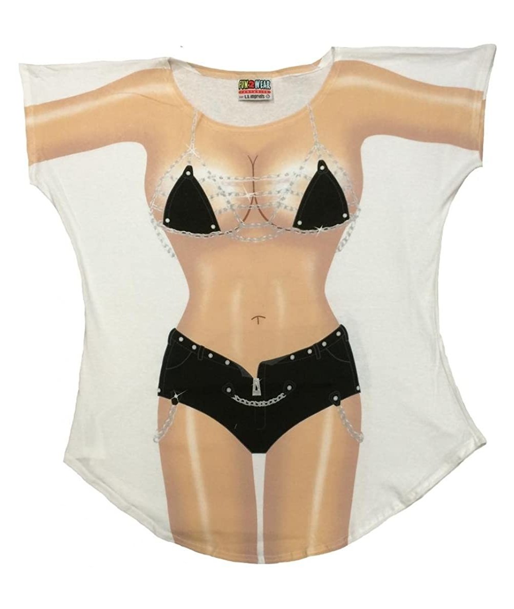 Cover-Ups Biker Chick Bikini Body Cover-Up T-Shirt 7 - White - C711LZ66DRJ $42.44