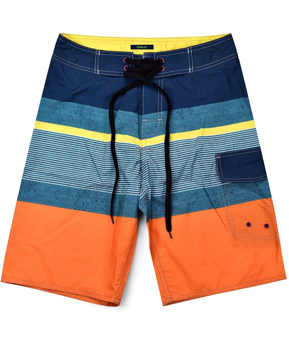 Board Shorts Mens Swim Trunks Quick Dry Board Shorts Long - Blue Striped - C218S7M85D6 $31.16