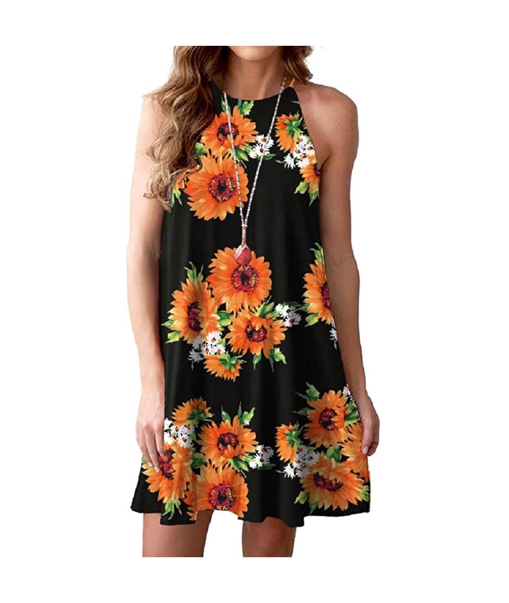 Cover-Ups Women's Dress Sweet & Cute Sleeveless Sleepwear Shift Dress Mini Dress - 09 Floral Print Sun Black - C318SXWRRIO $4...