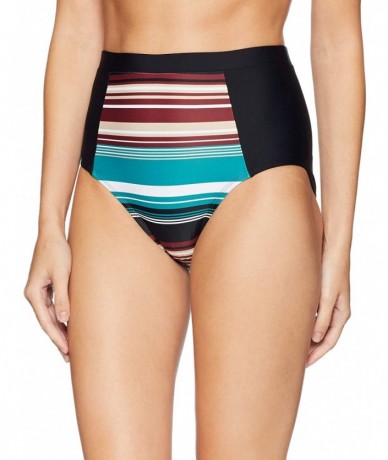 Bottoms Women's Swimwear High Waist Bikini Bottom - Jaded/Raisin Stripe Side Seamed - C6186EMX53O $20.18