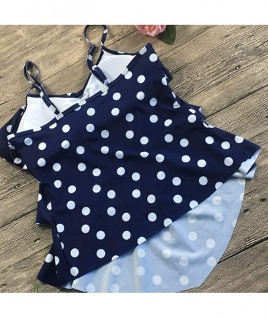 Racing Swimsuits for Women Flounce Printed Bathing Suits Two Piece Tankini with Boyshorts Slimming Swimwear - Blue Dots - CB1...