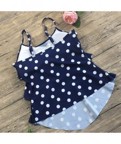 Racing Swimsuits for Women Flounce Printed Bathing Suits Two Piece Tankini with Boyshorts Slimming Swimwear - Blue Dots - CB1...