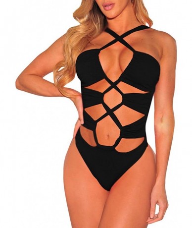 One-Pieces Womens Sexy One Piece Bandage High Waisted Swimsuits Padded Bikini Beach Swimwear - Black - CV189ZSSMG3 $43.43