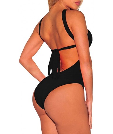 One-Pieces Womens Sexy One Piece Bandage High Waisted Swimsuits Padded Bikini Beach Swimwear - Black - CV189ZSSMG3 $43.43