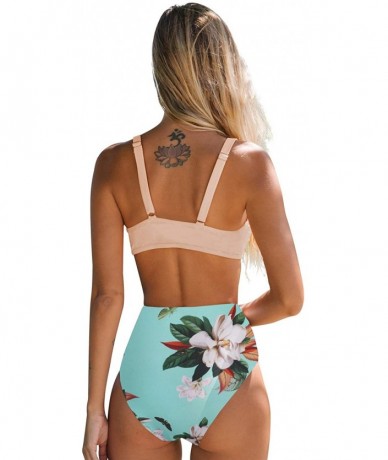 Sets Women's Floral Print High Waisted Bikini Set Ruffle Flounce Two Piece Swimsuits - Pink - C3190MNNXIN $41.15