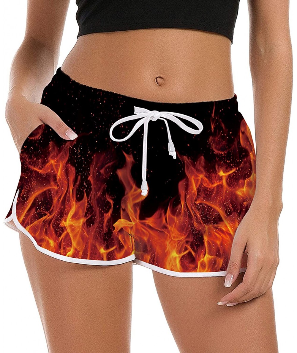 Tankinis Women's Drawstring Board Shorts Quick Dry Stretch Novelty Patterns Swimsuits Swimwear Bottoms S-XXL - Flame - CI18TX...