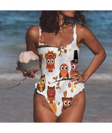 Bottoms Ladies Bikini Sets Thanksgiving- Cartoon Style Owls for Beach/Hiking Activities - Multi 01-one-piece Swimsuit - CC19E...