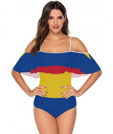 One-Pieces Trinidad and Tobago Flag Women One Piece Flounce Swimsuit Off Shoulder Bikini - Colombian Flag - C718UU7NSNZ $56.69