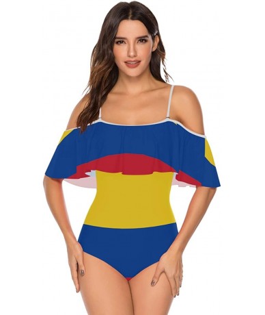 One-Pieces Trinidad and Tobago Flag Women One Piece Flounce Swimsuit Off Shoulder Bikini - Colombian Flag - C718UU7NSNZ $56.69