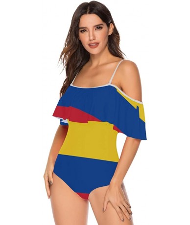 One-Pieces Trinidad and Tobago Flag Women One Piece Flounce Swimsuit Off Shoulder Bikini - Colombian Flag - C718UU7NSNZ $56.69