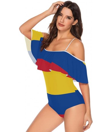 One-Pieces Trinidad and Tobago Flag Women One Piece Flounce Swimsuit Off Shoulder Bikini - Colombian Flag - C718UU7NSNZ $56.69