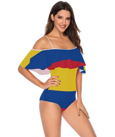 One-Pieces Trinidad and Tobago Flag Women One Piece Flounce Swimsuit Off Shoulder Bikini - Colombian Flag - C718UU7NSNZ $56.69