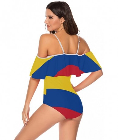 One-Pieces Trinidad and Tobago Flag Women One Piece Flounce Swimsuit Off Shoulder Bikini - Colombian Flag - C718UU7NSNZ $56.69