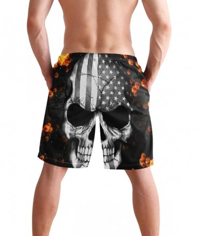 Racing Men's Swim Trunks Vintage American Flag Quick Dry Beach Board Shorts with Pockets - Usa Flag Flaming Skull - CA18QQ3D3...