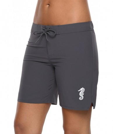 Board Shorts Women's Solid Stretch Board Shorts Swimwear Quick Dry Swim Shorts Swimsuit Bottom - Grey - CW18EHX2KS8 $46.07