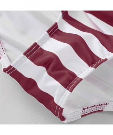 Sets Women Sexy 2 Piece Bikini Set Stripe Bikini Set Swimsuit Sexy Casual High Waist Bikini - Wine - CZ194623ZCQ $26.74