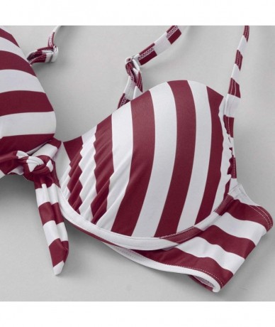 Sets Women Sexy 2 Piece Bikini Set Stripe Bikini Set Swimsuit Sexy Casual High Waist Bikini - Wine - CZ194623ZCQ $26.74