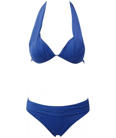 Bottoms Women's Bikini Swimsuit Two-Piece Beachwear Halter Beach Swimsuit Push up Swimwear Halter Bikini Set - Blue - CH194L5...