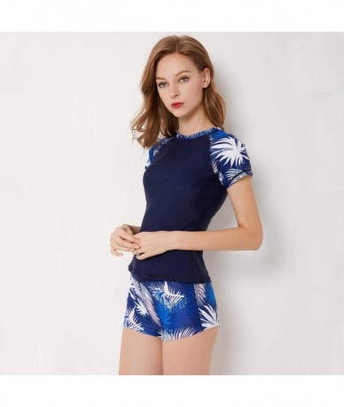 Rash Guards Women's Short Sleeve Rash Guards Shirt 2-Piece Swimsuit Plus Size - 9079 - CM18TS2CUIC $47.60