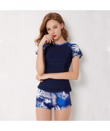 Rash Guards Women's Short Sleeve Rash Guards Shirt 2-Piece Swimsuit Plus Size - 9079 - CM18TS2CUIC $47.60