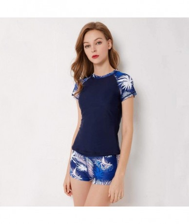 Rash Guards Women's Short Sleeve Rash Guards Shirt 2-Piece Swimsuit Plus Size - 9079 - CM18TS2CUIC $47.60