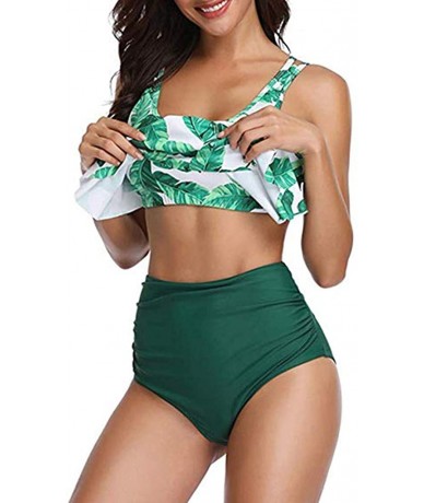 Racing Swimsuits for Women Two Piece Bathing Suits Flounce Swimwear Top High Waisted Bottom Bikini Set - G - Green - C519587H...