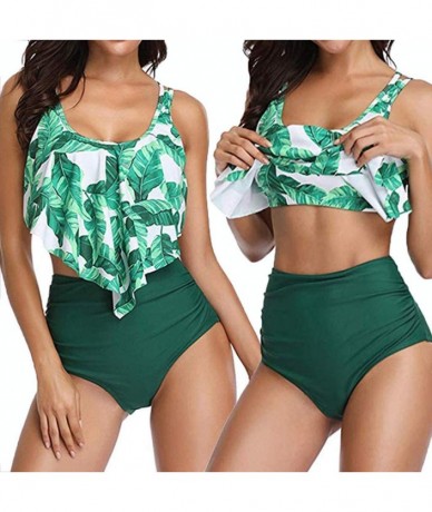 Racing Swimsuits for Women Two Piece Bathing Suits Flounce Swimwear Top High Waisted Bottom Bikini Set - G - Green - C519587H...