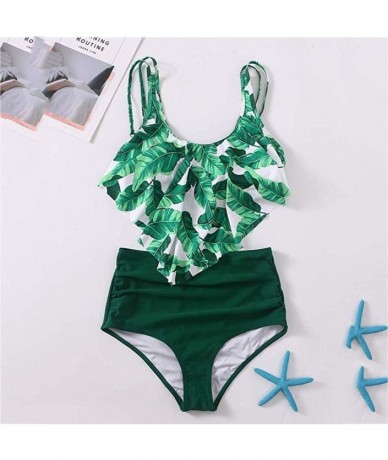 Racing Swimsuits for Women Two Piece Bathing Suits Flounce Swimwear Top High Waisted Bottom Bikini Set - G - Green - C519587H...