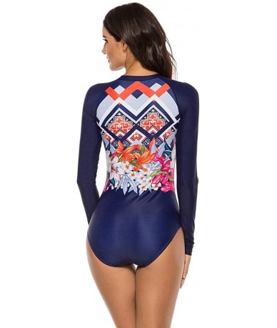 Rash Guards Women's Long Sleeve Floral Printed Zip Front Rashguard One Piece Swimsuit Sun Protection Surfing Swimwear - Navy ...