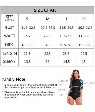 Tankinis Women's Short Sleeve Rash Guard Swimsuit Print UV Sun Protection Swimwear - Black - CH18ZKQ0SO6 $54.68