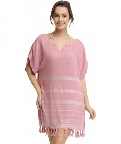 Cover-Ups Women's Swimwear Bikini Cover-Up Beach Dress/Tunic - Silver - Pink - C912FMWD4J1 $33.15