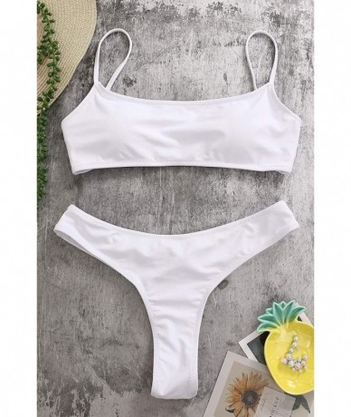 Sets Women Crop Top Bathing Suits High Cut Bandeau Swimsuit Cheeky Thong Bikini Set Sports Two Piece White Bikini Set - CR18A...