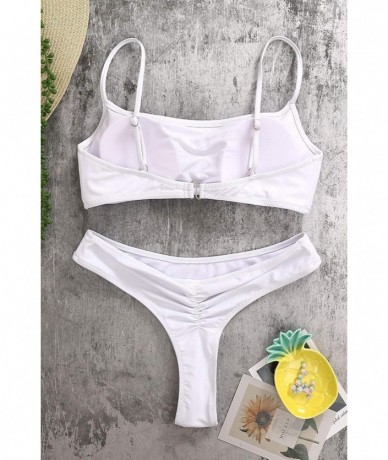 Sets Women Crop Top Bathing Suits High Cut Bandeau Swimsuit Cheeky Thong Bikini Set Sports Two Piece White Bikini Set - CR18A...