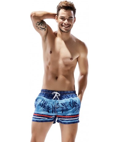 Trunks Men's Swim Trunks Quick Dry 3D Printed Beach Shorts with Pockets - 71303 Blue - C718U2RQZLM $45.12