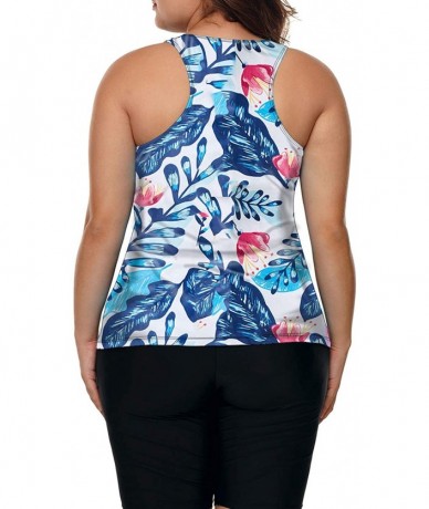 Tops Women's Color Block Racerback Tankini Top with Swim Bottoms Swimsuit S-XXXL - Sky Blue - C9196D08A9T $48.14