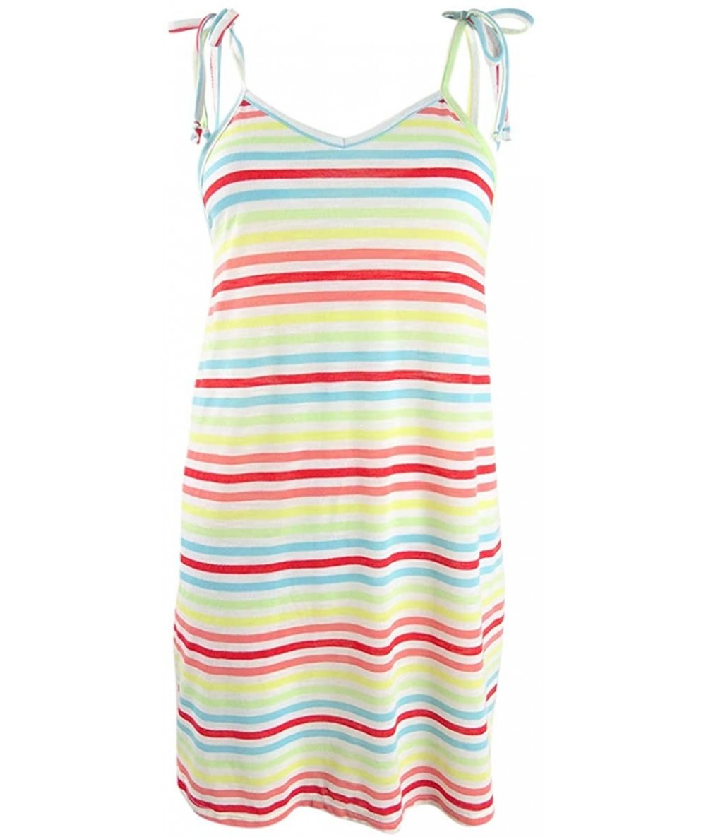 Cover-Ups Tie Shoulders Striped Summer Cover Up Top - Rainbow Stripe - CH196S0AK7Z $29.19