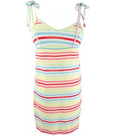 Cover-Ups Tie Shoulders Striped Summer Cover Up Top - Rainbow Stripe - CH196S0AK7Z $29.19