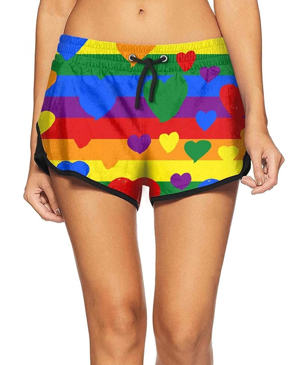 Board Shorts Women Beach Pants Gay Pride Rainbow Colored Hearts Valentines Day Gym Shorts Sexy Womens Shorts Gay Pride Rainbo...