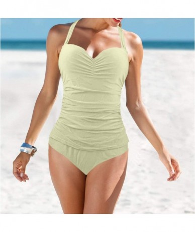 One-Pieces Swimwear for Women Push Up Bandage Swimsuit Padded One Piece Bathing Suit Bikini Set - Beige - CZ18SA9KC20 $29.93