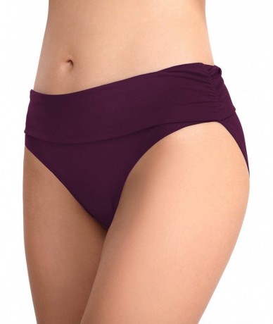 Tankinis Women Solid Color Ruched Side Bikini Bottom Foldable Waistband Swim Shorts - Purple - CK193RTYU9W $28.99