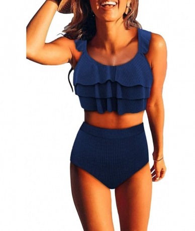 One-Pieces Women Tie Dye Printed Halter Lace Up One Piece Swimsuit Plunge V Neck Push Up Monokini - Blue - CN1983YWLLO $46.52