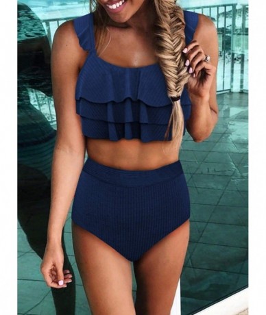 One-Pieces Women Tie Dye Printed Halter Lace Up One Piece Swimsuit Plunge V Neck Push Up Monokini - Blue - CN1983YWLLO $46.52